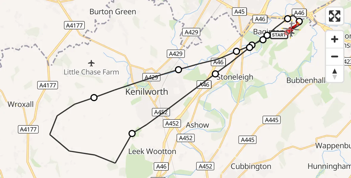 Flight route Air Ambulance Helicopter Coventry Airport - Coventry Airport, 11 October 2026, 12:21