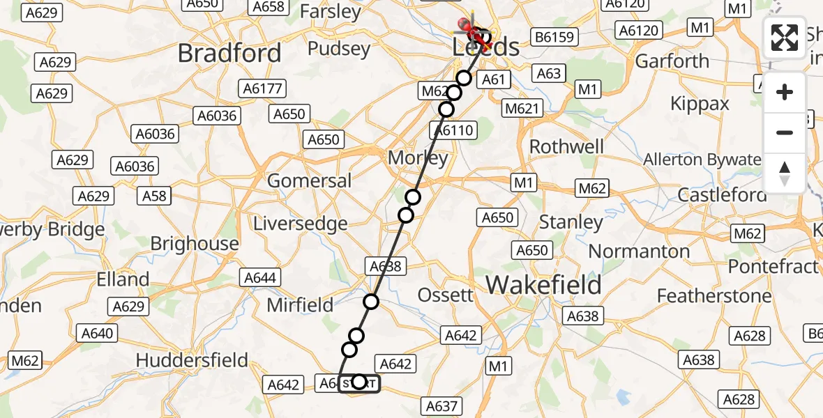 Flight route Air Ambulance Helicopter Kirkburton - Woodhouse, 11 October 2026, 12:39