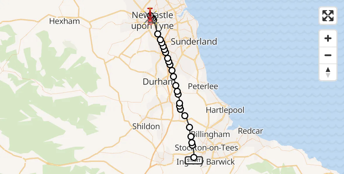 Flight route Air Ambulance Helicopter Egglescliffe - Haymarket, 11 October 2026, 12:41