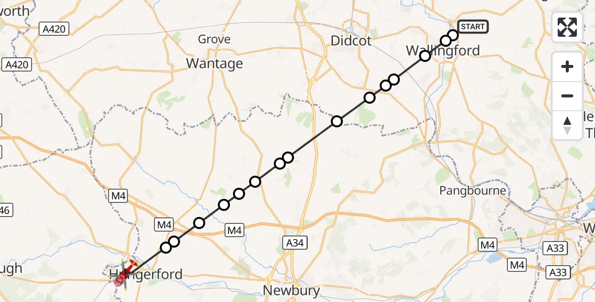 Flight route Air Ambulance Helicopter RAF Benson - Hungerford, 11 October 2026, 12:46
