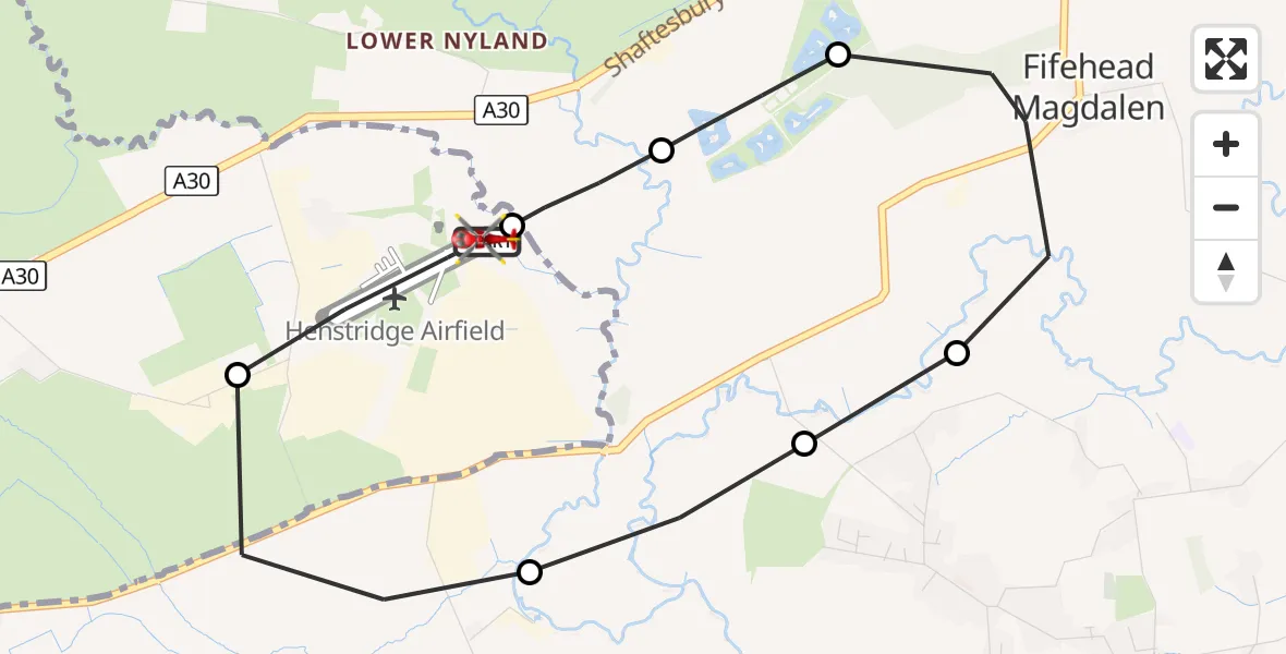 Flight route Air Ambulance Helicopter Henstridge Airfield - Henstridge Airfield, 11 October 2026, 13:03