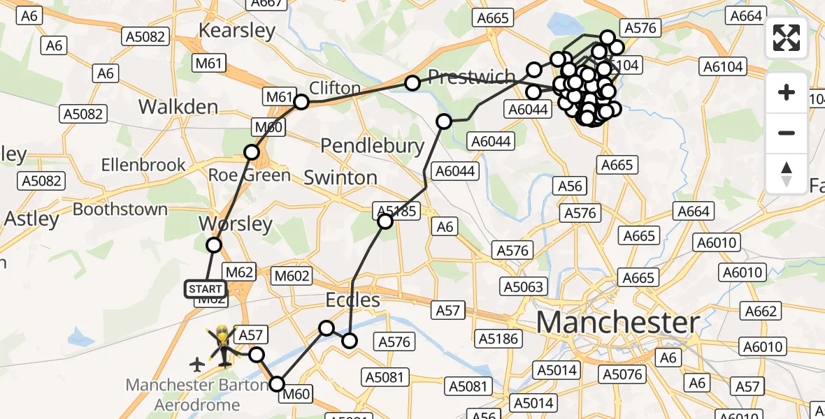 Flight route Police Helicopter Worsley - Irlam, 11 October 2026, 13:09