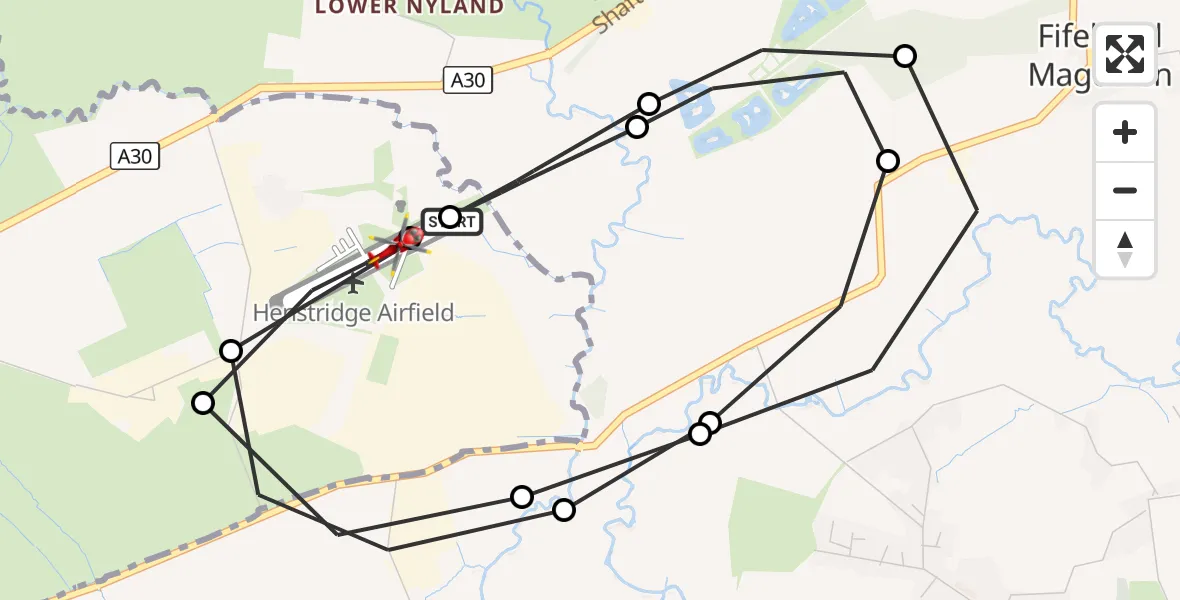 Flight route Air Ambulance Helicopter Henstridge Airfield - Henstridge Airfield, 11 October 2026, 13:09