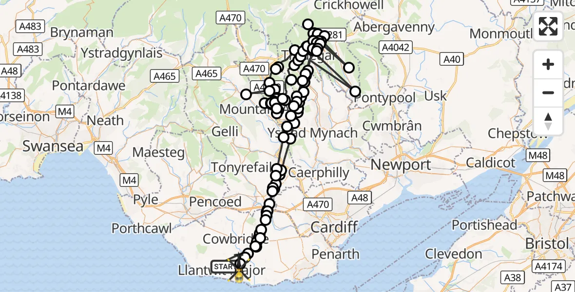 Flight route Police Helicopter Llantwit Major - MOD St Athan, 11 October 2026, 13:18