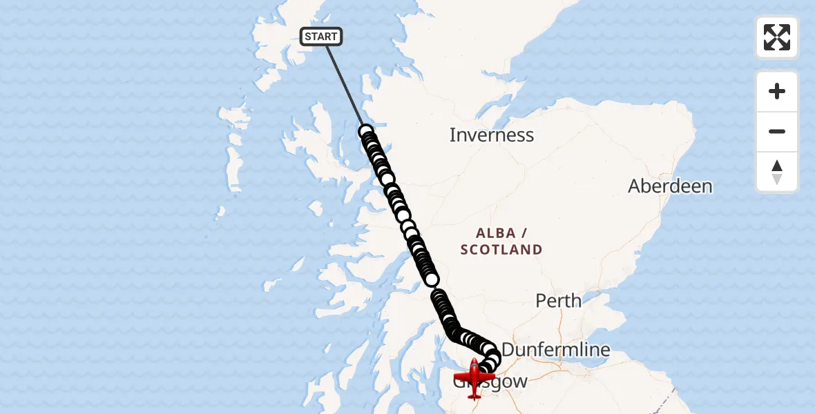 Flight route Air Ambulance Aircraft Inner Seas - Glasgow Airport, 11 October 2026, 13:31