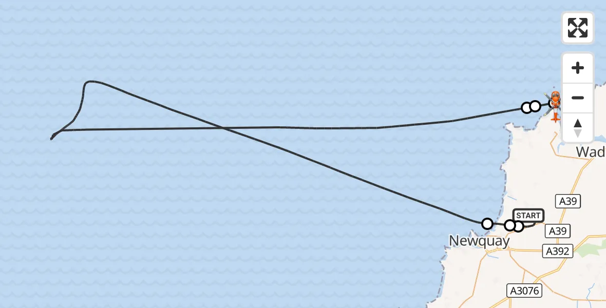 Flight route Coastguard Helicopter Cornwall Airport Newquay - Trebetherick, 11 October 2026, 13:51