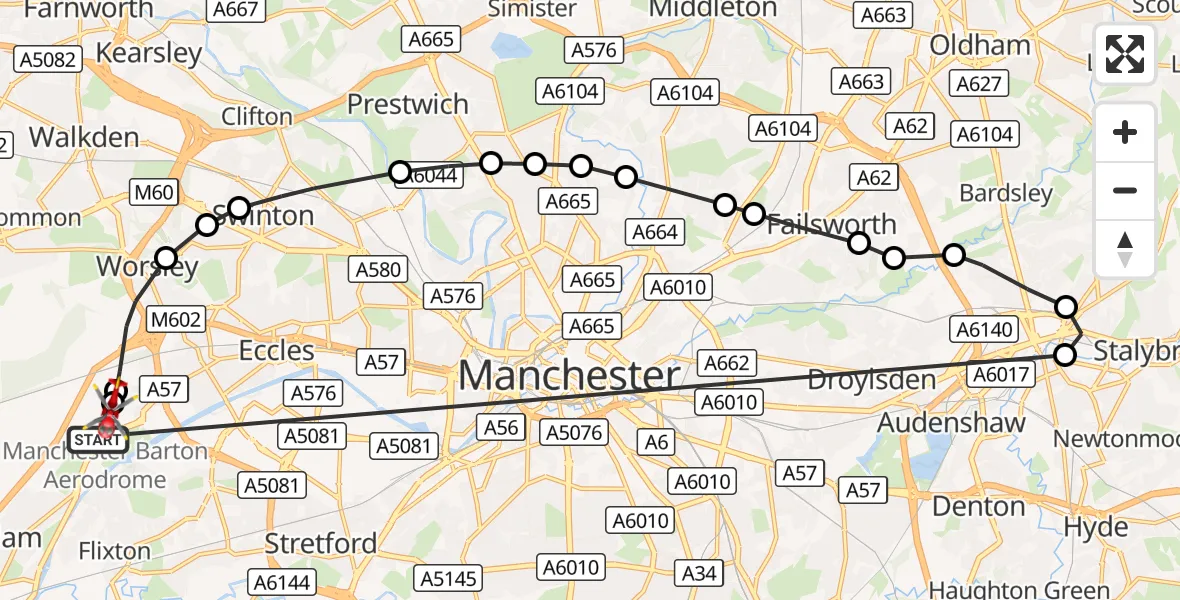 Flight route Air Ambulance Helicopter Manchester Barton Aerodrome - Manchester Barton Aerodrome, 11 October 2026, 13:58