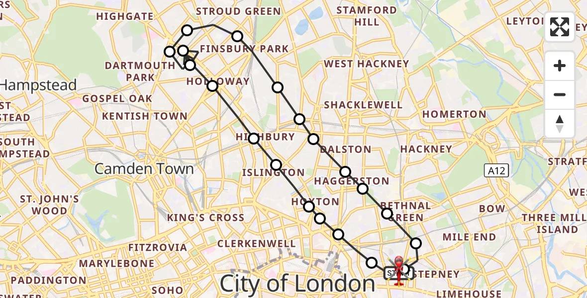 Flight route Air Ambulance Helicopter Royal London Hospital - Royal London Hospital, 11 October 2026, 14:10