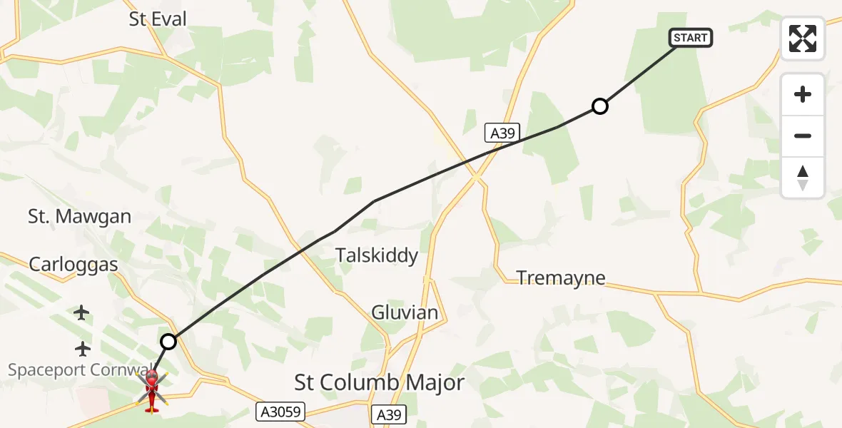 Flight route Air Ambulance Helicopter St. Wenn - Cornwall Airport Newquay, 11 October 2026, 14:42