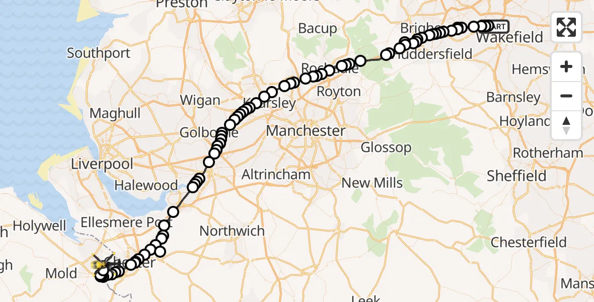 Flight route Police Helicopter East Ardsley - Hawarden Airport, 11 October 2026, 15:24