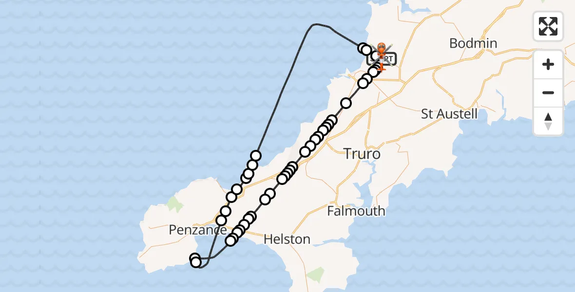 Flight route Coastguard Helicopter Cornwall Airport Newquay - Cornwall Airport Newquay, 11 October 2026, 15:37
