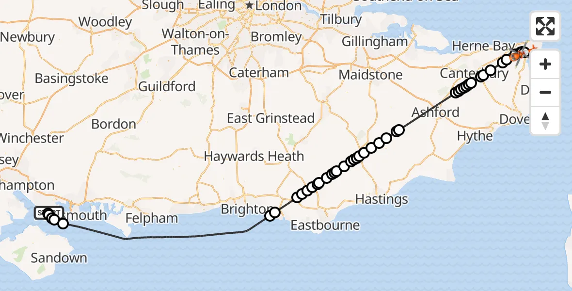 Flight route Coastguard Helicopter Solent Airport - Manston Airport, 11 October 2026, 16:13