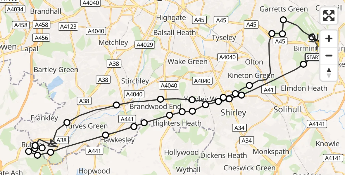 Flight route Police Helicopter Birmingham Airport - Birmingham Airport, 11 October 2026, 16:37