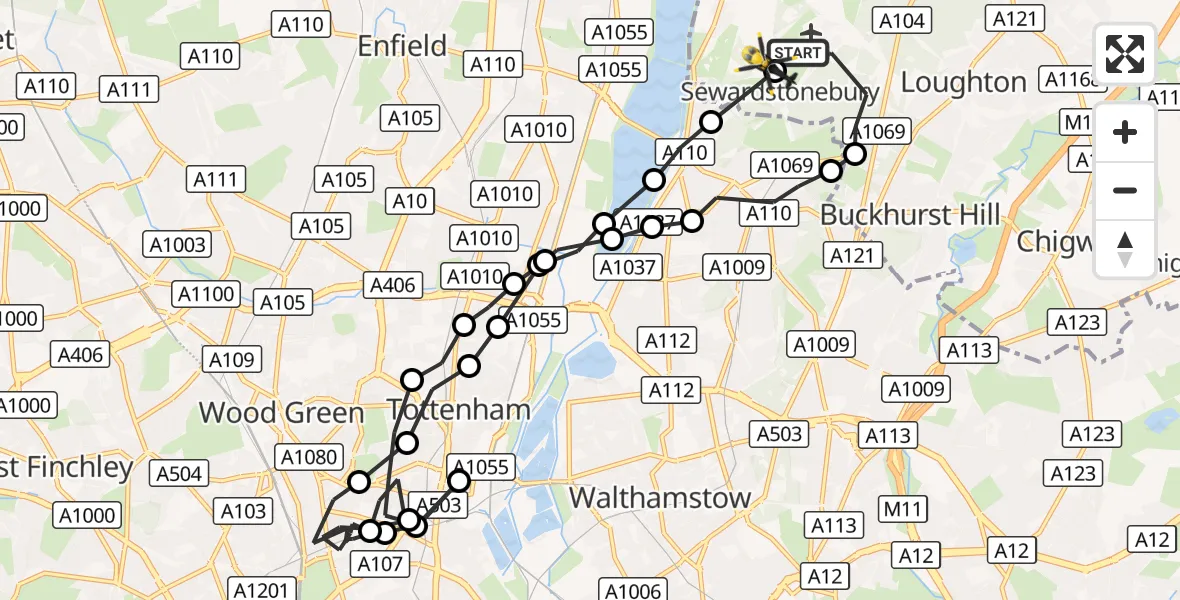 Flight route Police Helicopter Metropolitan Police Air Support Unit Lippitts Hill - Chingford, 11 October 2026, 16:43