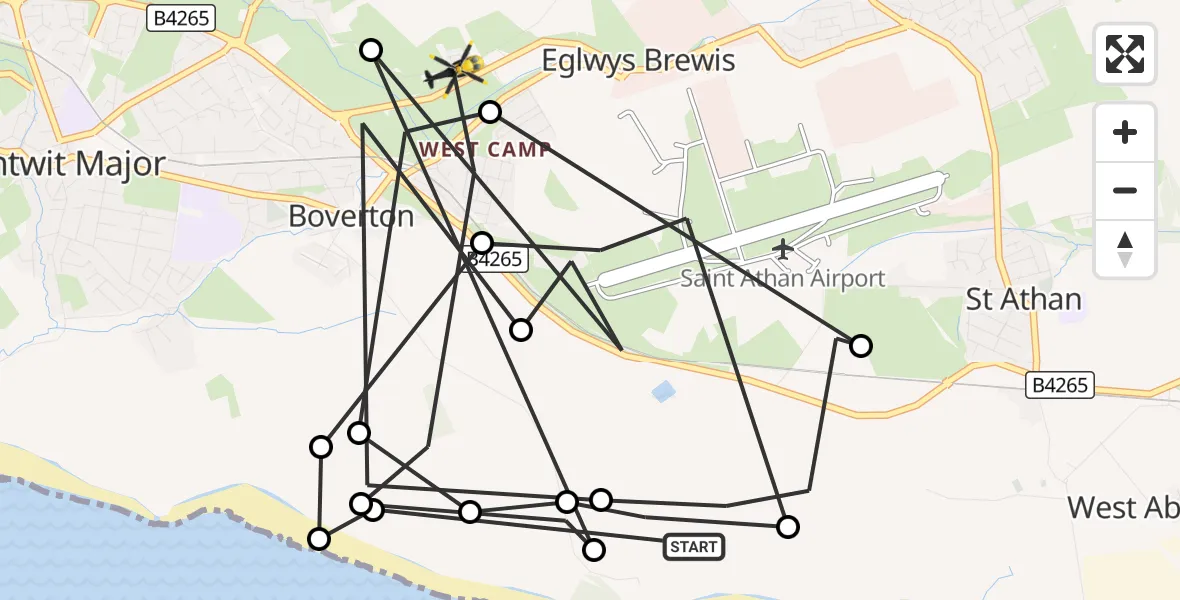 Flight route Police Helicopter Llantwit Major - Eglwys Brewis, 11 October 2026, 17:06