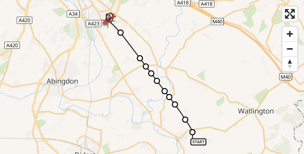Flight route Air Ambulance Helicopter RAF Benson - Oxford, 11 October 2026, 17:31