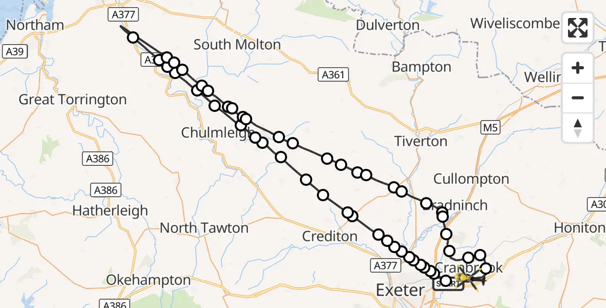 Flight route Police Helicopter Clyst Honiton - Rockbeare, 11 October 2026, 17:43