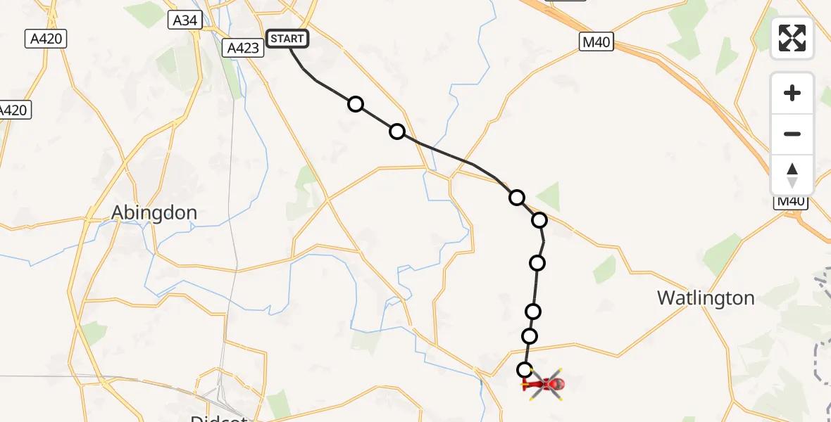 Flight route Air Ambulance Helicopter Oxford - RAF Benson, 11 October 2026, 18:07
