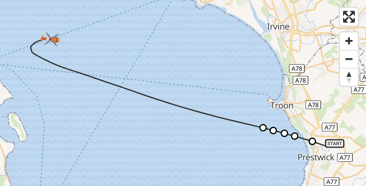 Flight route Coastguard Helicopter Glasgow Prestwick Airport - Inner Seas, 11 October 2026, 18:13