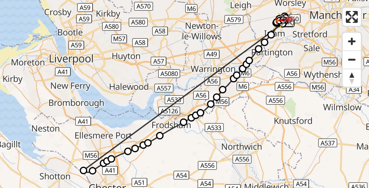 Flight route Air Ambulance Helicopter Manchester Barton Aerodrome - Manchester Barton Aerodrome, 11 October 2026, 18:23
