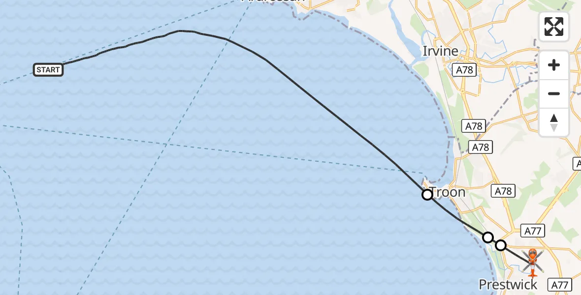 Flight route Coastguard Helicopter Inner Seas - Glasgow Prestwick Airport, 11 October 2026, 18:31