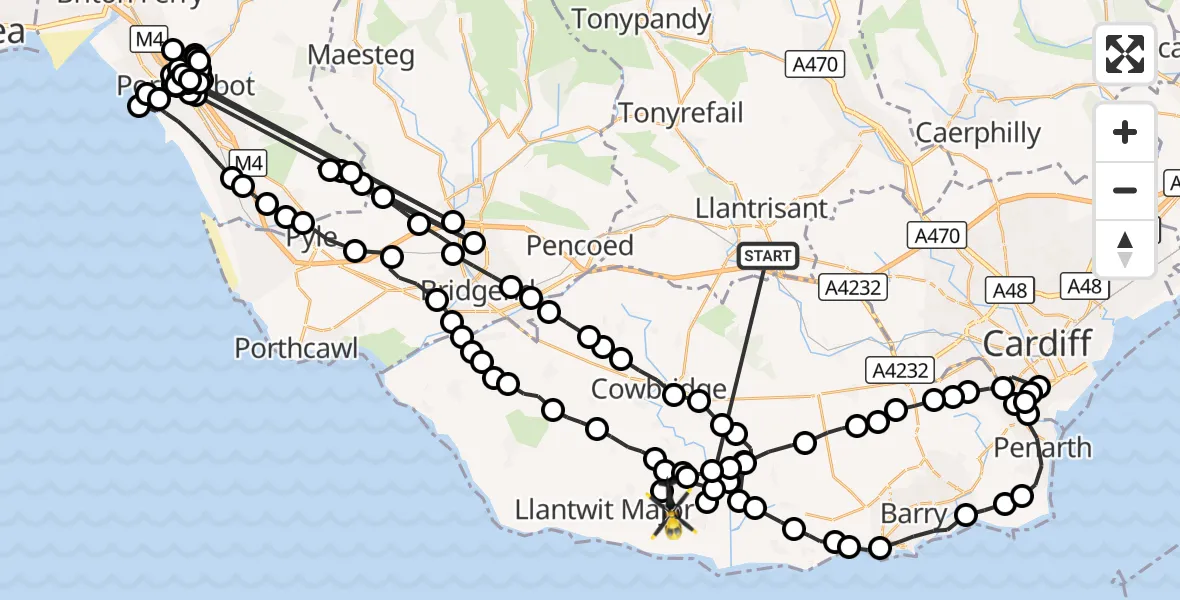 Flight route Police Helicopter Miskin - MOD St Athan, 11 October 2026, 18:32