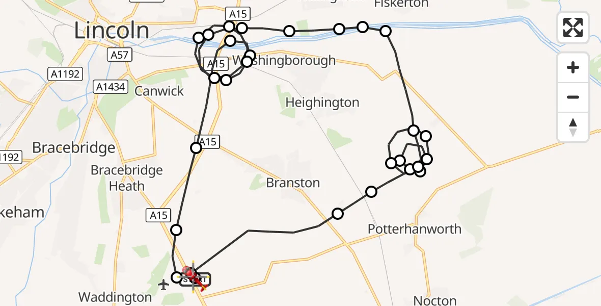 Flight route Air Ambulance Helicopter RAF Waddington - North Kesteven, 11 October 2026, 18:41