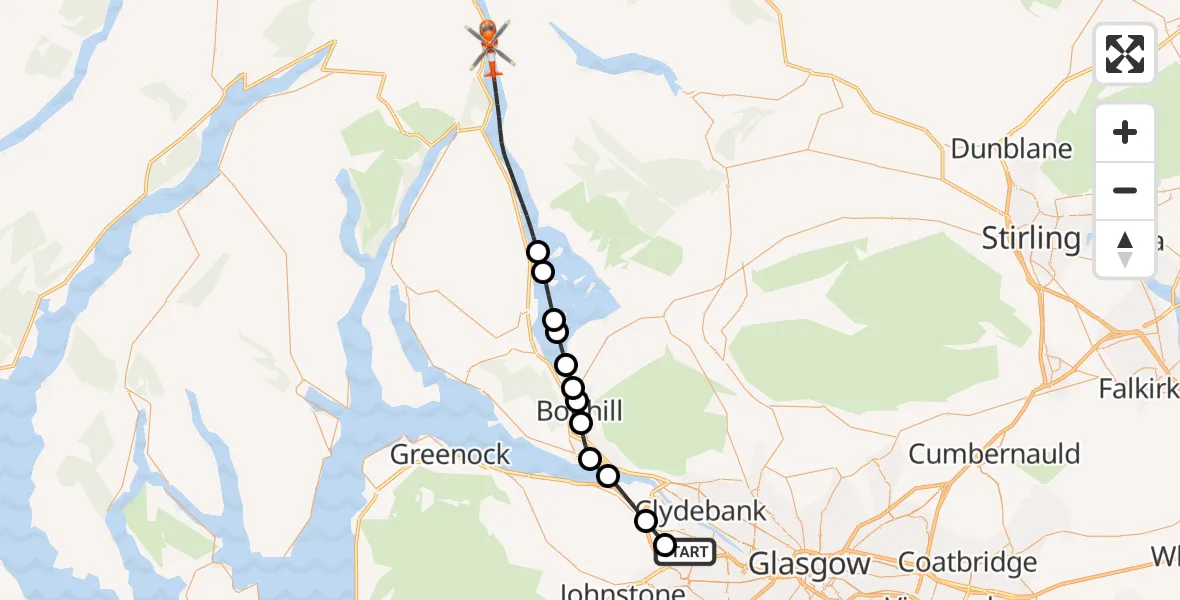 Flight route Coastguard Helicopter Glasgow Airport - Loch Lomond, 11 October 2026, 19:09