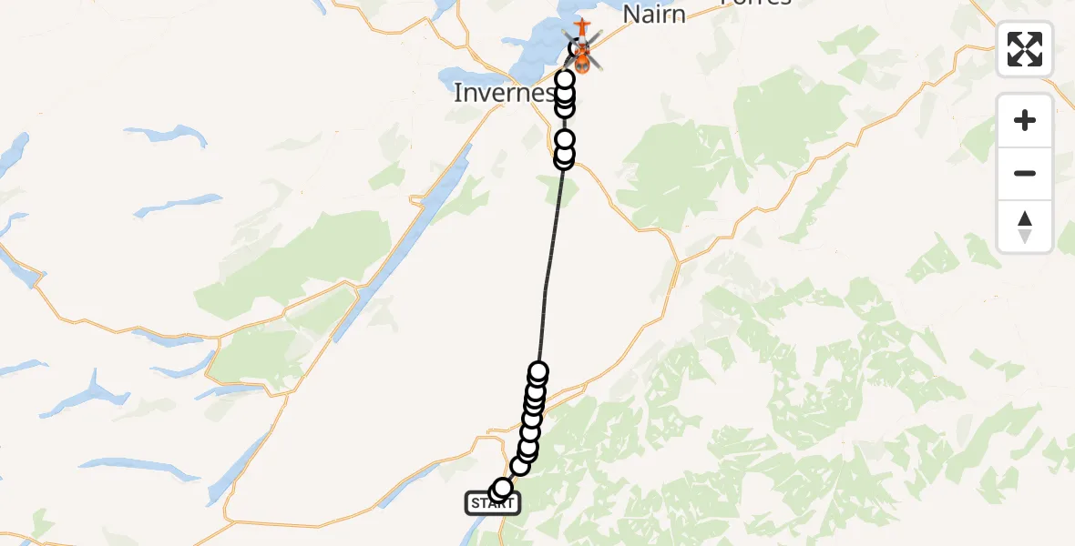 Flight route Coastguard Helicopter Loch Ericht - Inverness Airport, 11 October 2026, 19:52