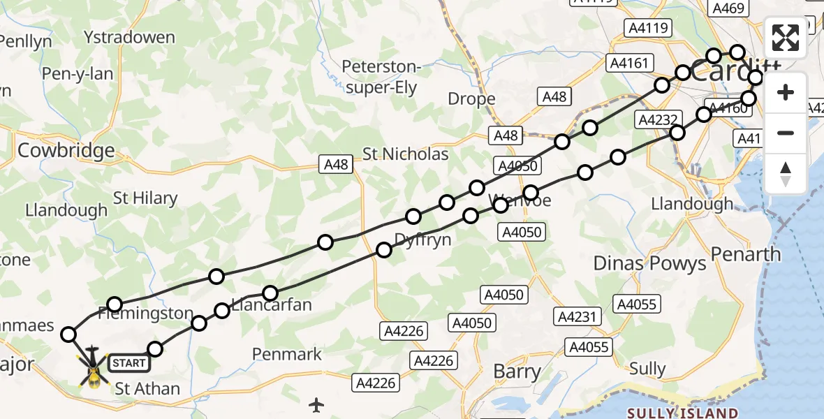 Flight route Police Helicopter MOD St Athan - MOD St Athan, 11 October 2026, 20:01