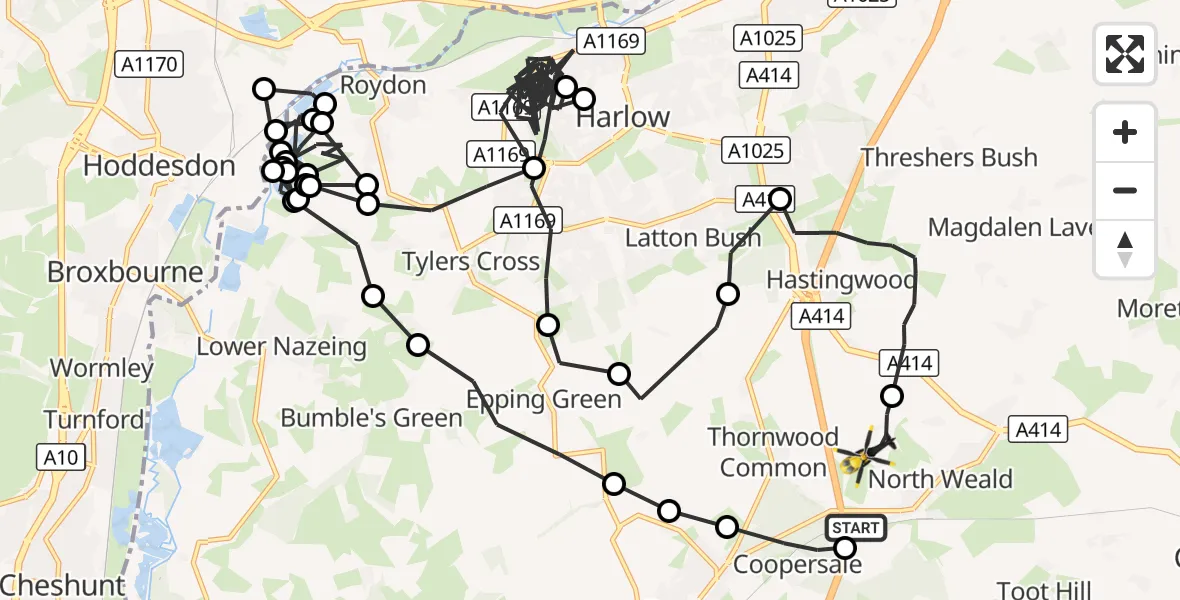 Flight route Police Helicopter North Weald Airfield - North Weald Airfield, 11 October 2026, 20:24