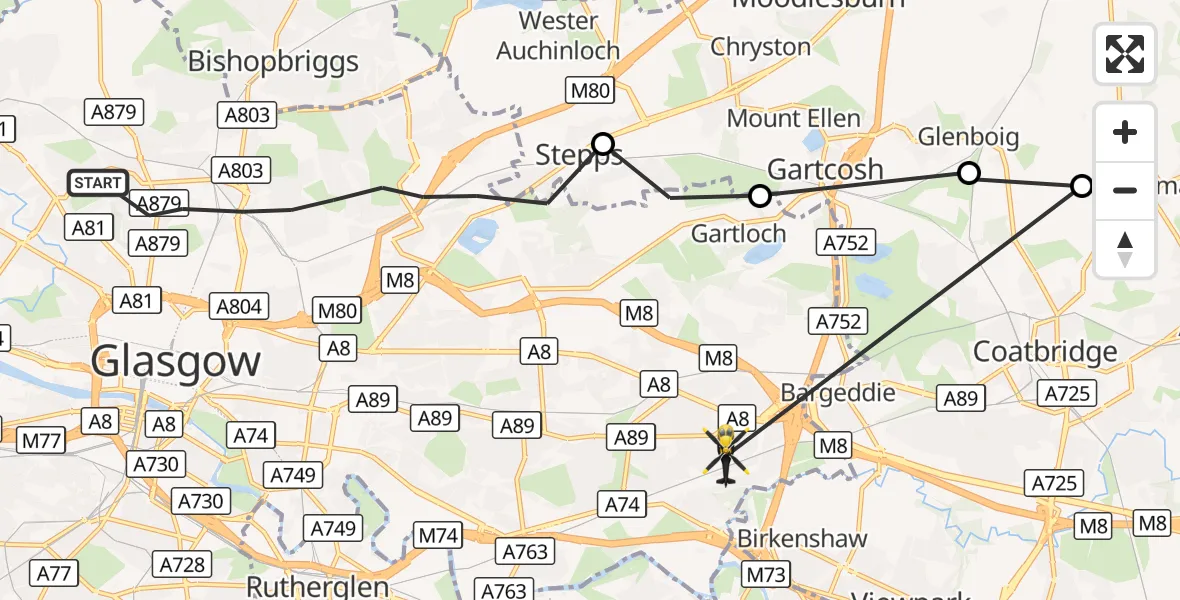Flight route Police Helicopter Glasgow - Glasgow, 11 October 2026, 20:38
