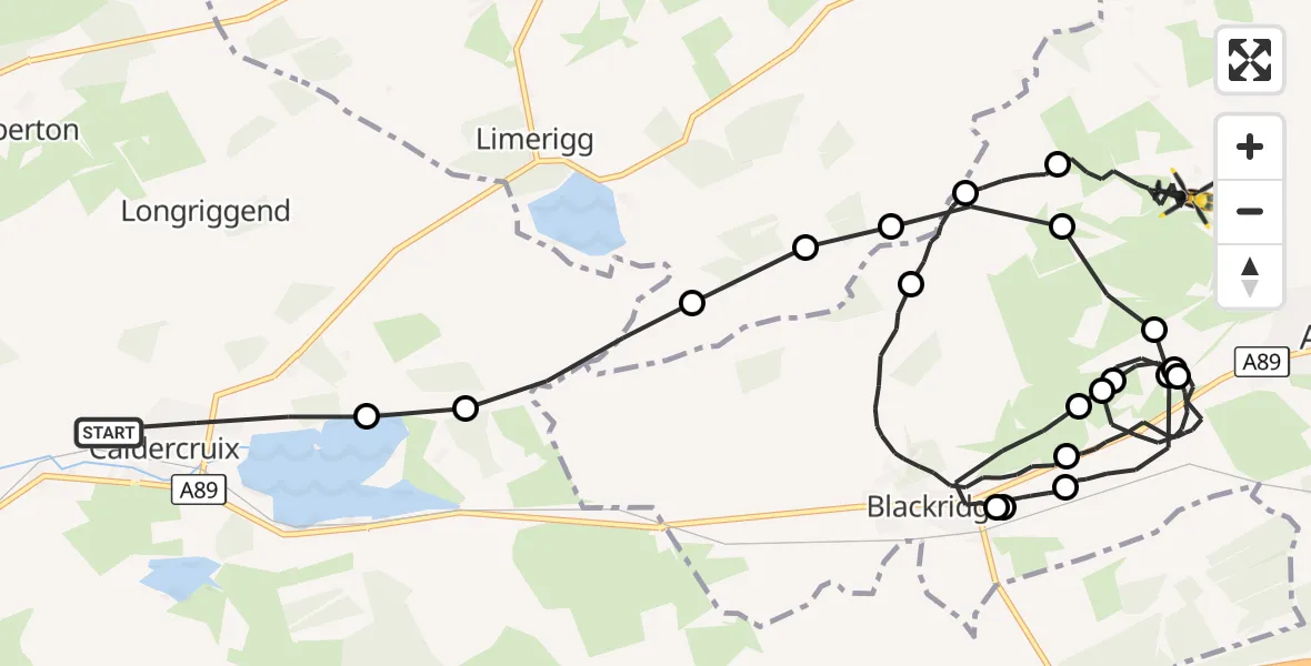 Flight route Police Helicopter Caldercruix - Armadale, 11 October 2026, 20:45