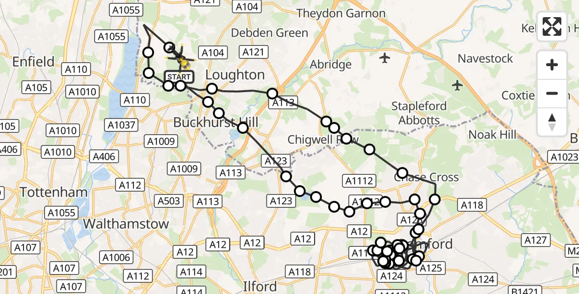 Flight route Police Helicopter Sewardstonebury - Metropolitan Police Air Support Unit Lippitts Hill, 11 October 2026, 20:49