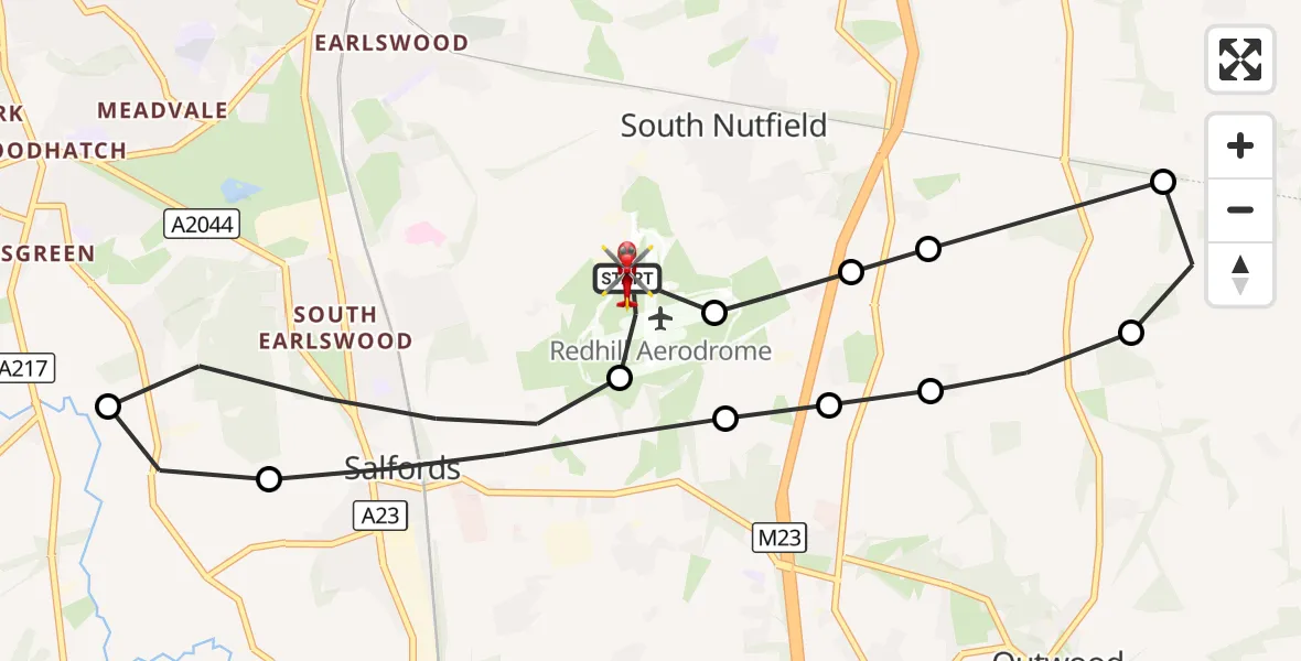 Flight route Air Ambulance Helicopter Redhill Aerodrome - Redhill Aerodrome, 11 October 2026, 21:43