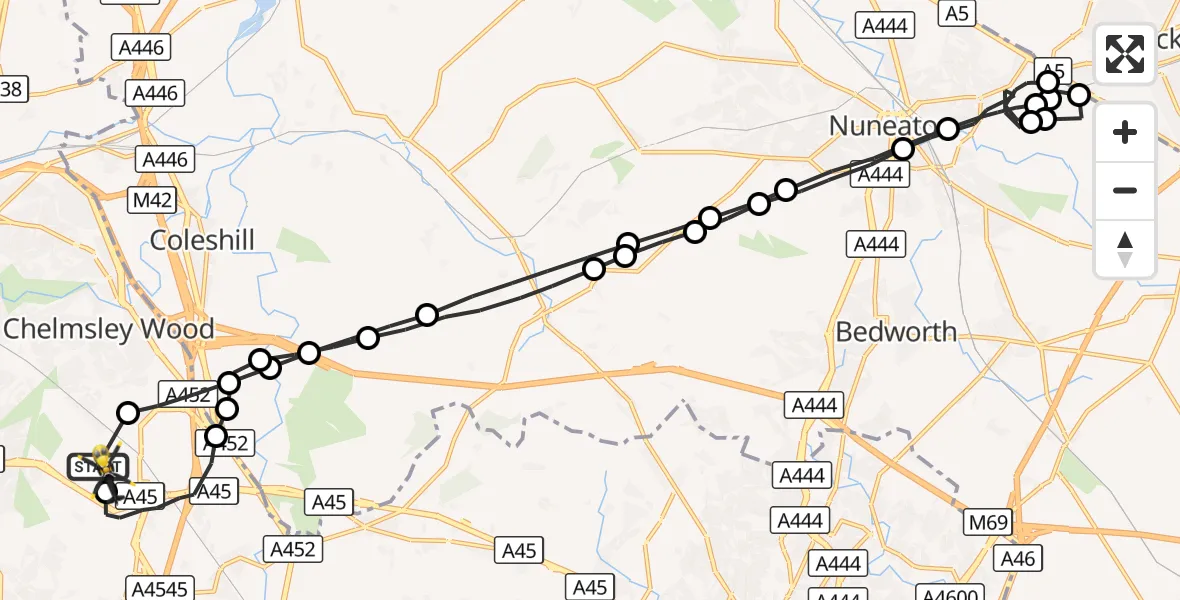 Flight route Police Helicopter Birmingham Airport - Birmingham Airport, 11 October 2026, 22:11