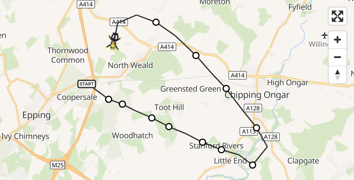 Flight route Police Helicopter North Weald Bassett - North Weald Airfield, 12 October 2026, 01:26