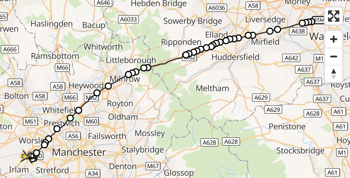 Flight route Police Helicopter Carr Gate - Manchester Barton Aerodrome, 12 October 2026, 02:55