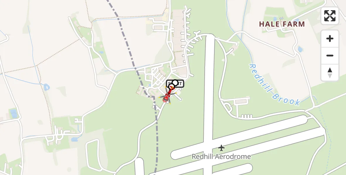 Flight route Air Ambulance Helicopter Redhill Aerodrome - Salfords, 12 October 2026, 07:24