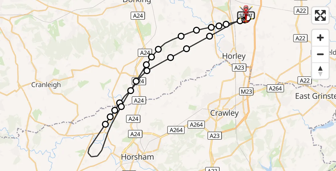 Flight route Air Ambulance Helicopter Redhill Aerodrome - Redhill Aerodrome, 12 October 2026, 07:52
