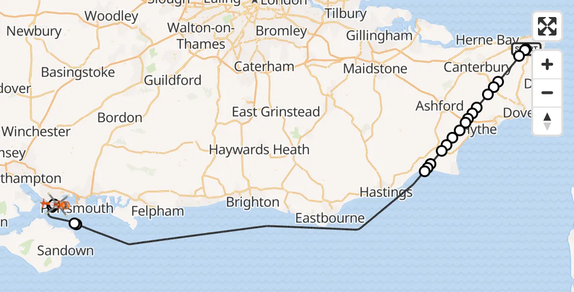 Flight route Coastguard Helicopter Manston Airport - Solent Airport, 12 October 2026, 08:13