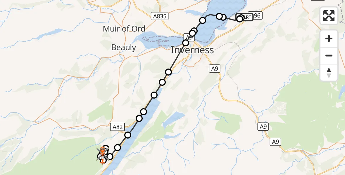 Flight route Coastguard Helicopter Inverness Airport - Inchtellach, 12 October 2026, 08:48