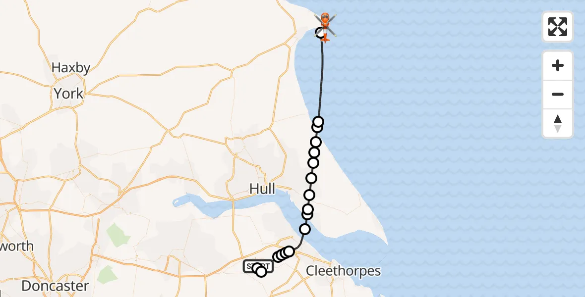 Flight route Coastguard Helicopter Humberside Airport - Flamborough, 12 October 2026, 08:49