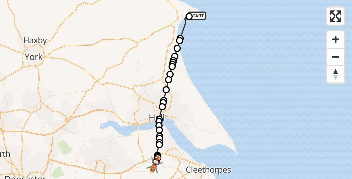 Flight route Coastguard Helicopter Flamborough - Humberside Airport, 12 October 2026, 09:13