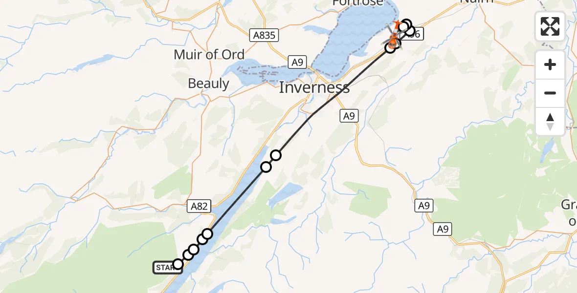 Flight route Coastguard Helicopter Highland - Inverness Airport, 12 October 2026, 09:28