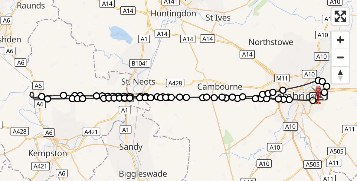 Flight route Air Ambulance Helicopter Cambridge City Airport - Cambridge City Airport, 12 October 2026, 09:38