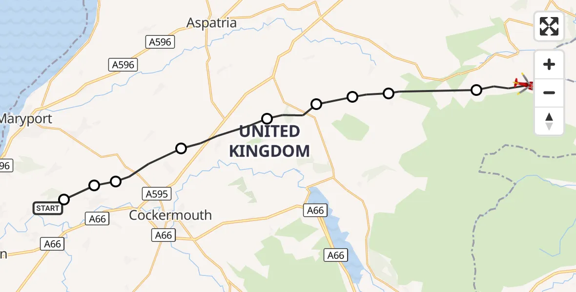 Flight route Air Ambulance Helicopter Camerton - Hesket Newmarket, 12 October 2026, 12:01