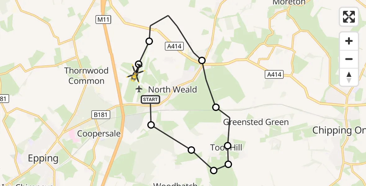 Flight route Police Helicopter North Weald Airfield - North Weald Bassett, 12 October 2026, 12:05