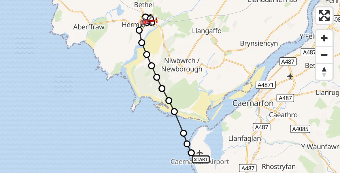 Flight route Air Ambulance Helicopter Caernarfon Airport - Hermon, 12 October 2026, 12:41