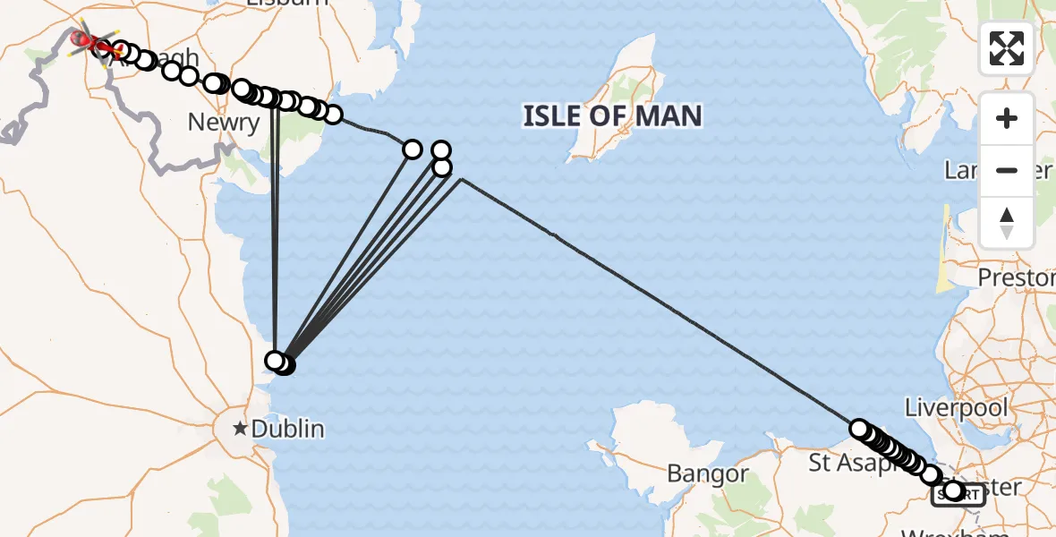 Flight route Air Ambulance Helicopter Hawarden Airport - Mid-Ulster District Council, 12 October 2026, 13:04